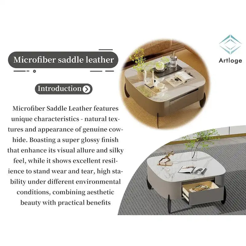 Table basse en pierre frittée grise et orange avec tiroirs – Carrée / Ronde