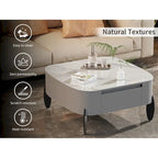 Table basse en pierre frittée grise et orange avec tiroirs – Carrée / Ronde