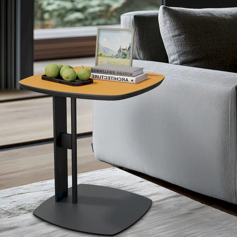 Table basse en pierre frittée grise et orange avec tiroirs – Carrée / Ronde