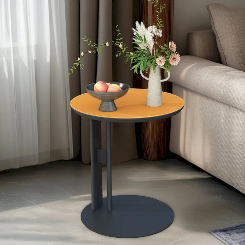 Table basse en pierre frittée grise et orange avec tiroirs – Carrée / Ronde