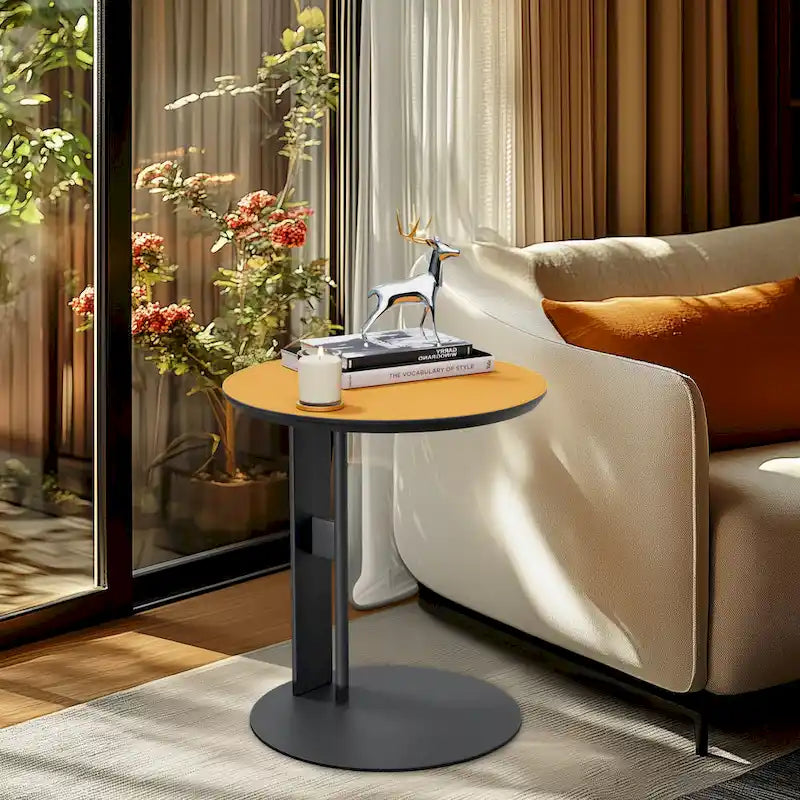 Table basse en pierre frittée grise et orange avec tiroirs – Carrée / Ronde