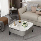 Table basse en pierre frittée grise et orange avec tiroirs – Carrée / Ronde
