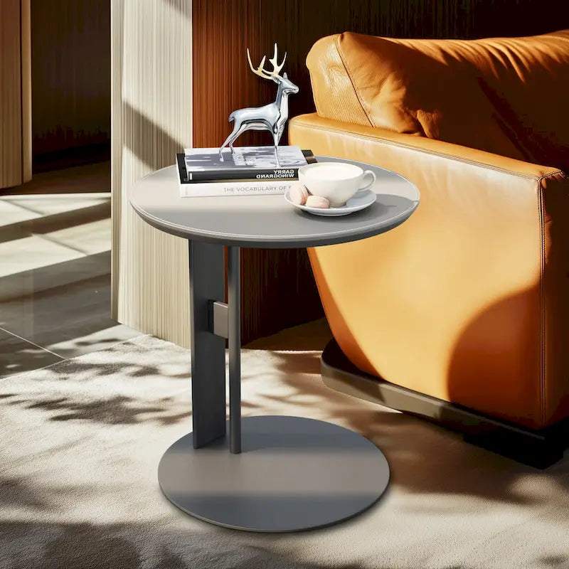 Table basse en pierre frittée grise et orange avec tiroirs – Carrée / Ronde