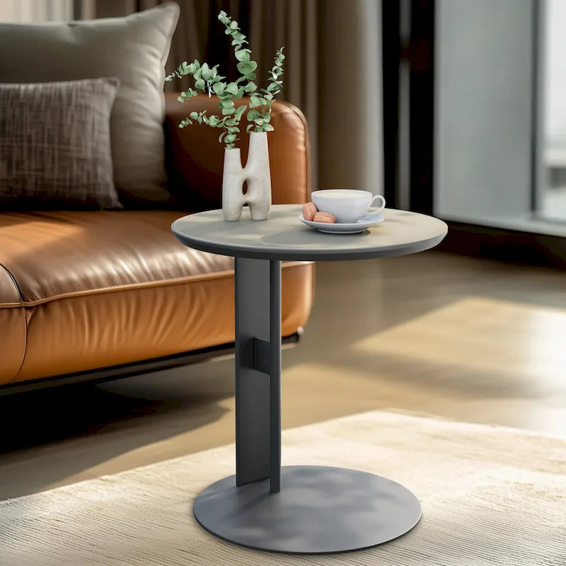 Table basse en pierre frittée grise et orange avec tiroirs – Carrée / Ronde