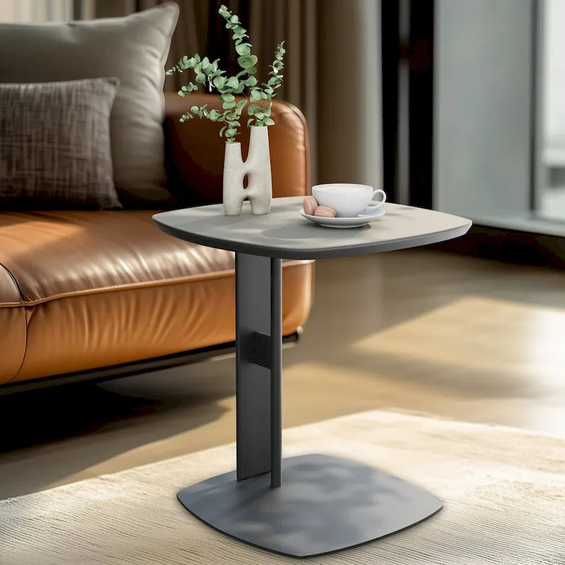 Table basse en pierre frittée grise et orange avec tiroirs – Carrée / Ronde