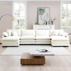 Canapé modulaire sectionnel en velours côtelé Vert/Beige/Havane/Gris en U, 6 pièces avec 2 poufs, 4 à 6 places