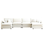 Canapé modulaire sectionnel en velours côtelé Vert/Beige/Havane/Gris en U, 6 pièces avec 2 poufs, 4 à 6 places
