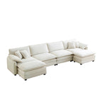 Canapé modulaire sectionnel en velours côtelé Vert/Beige/Havane/Gris en U, 6 pièces avec 2 poufs, 4 à 6 places