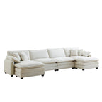 Canapé modulaire sectionnel en velours côtelé Vert/Beige/Havane/Gris en U, 6 pièces avec 2 poufs, 4 à 6 places