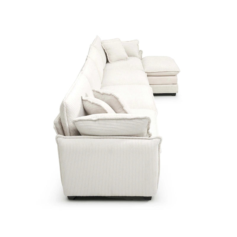 Canapé modulaire sectionnel en velours côtelé Vert/Beige/Havane/Gris en U, 6 pièces avec 2 poufs, 4 à 6 places