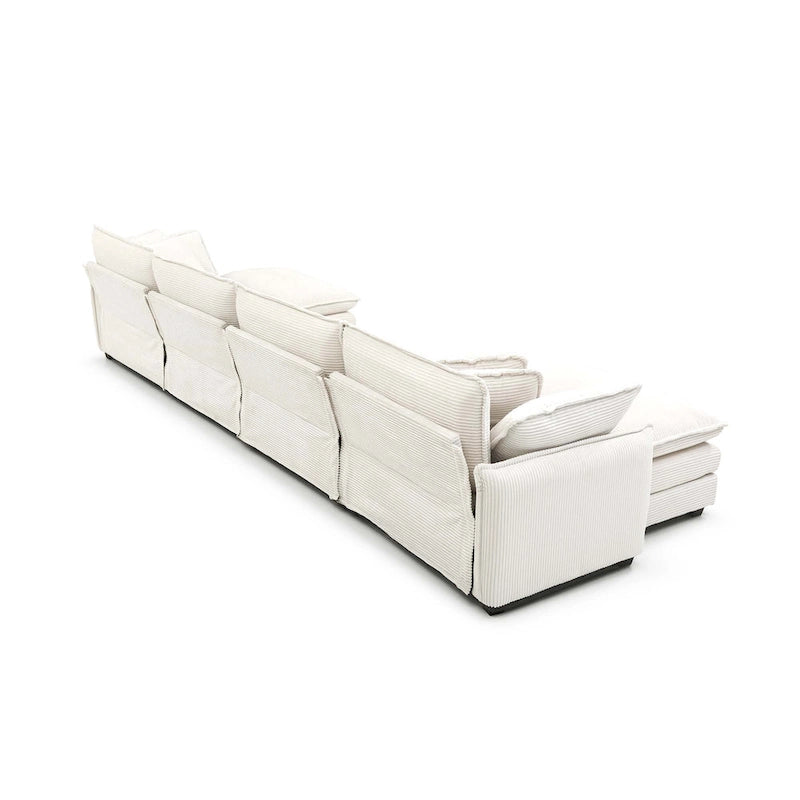 Canapé modulaire sectionnel en velours côtelé Vert/Beige/Havane/Gris en U, 6 pièces avec 2 poufs, 4 à 6 places