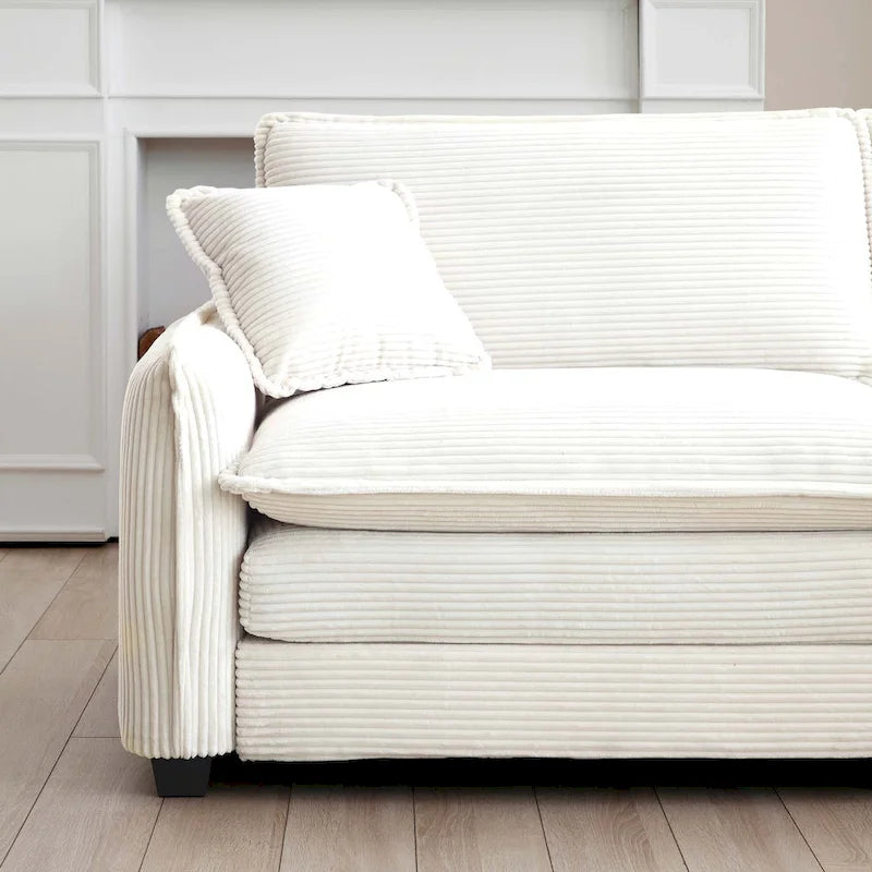 Canapé modulaire sectionnel en velours côtelé Vert/Beige/Havane/Gris en U, 6 pièces avec 2 poufs, 4 à 6 places