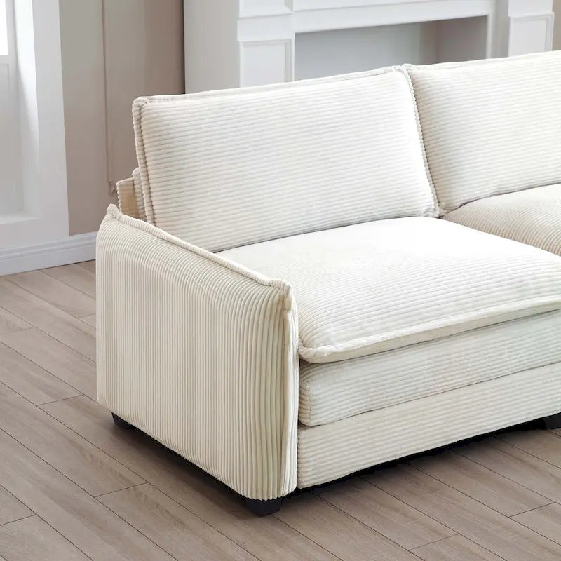Canapé modulaire sectionnel en velours côtelé Vert/Beige/Havane/Gris en U, 6 pièces avec 2 poufs, 4 à 6 places