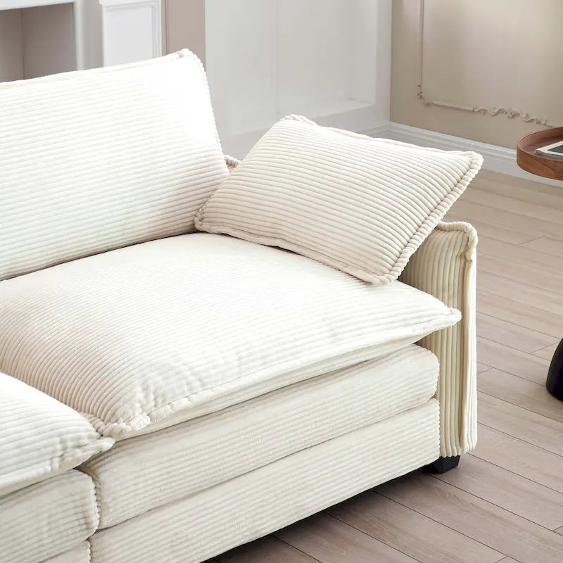 Canapé modulaire sectionnel en velours côtelé Vert/Beige/Havane/Gris en U, 6 pièces avec 2 poufs, 4 à 6 places