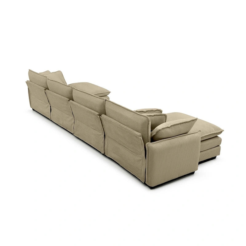 Canapé modulaire sectionnel en velours côtelé Vert/Beige/Havane/Gris en U, 6 pièces avec 2 poufs, 4 à 6 places