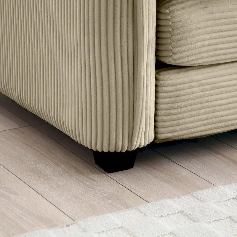Canapé modulaire sectionnel en velours côtelé Vert/Beige/Havane/Gris en U, 6 pièces avec 2 poufs, 4 à 6 places