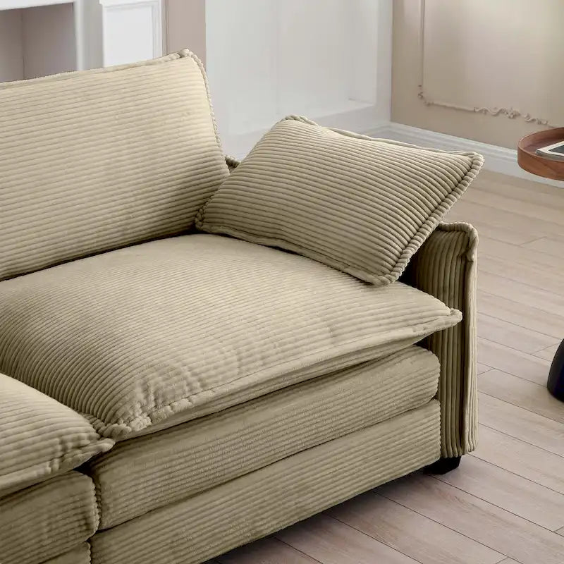 Canapé modulaire sectionnel en velours côtelé Vert/Beige/Havane/Gris en U, 6 pièces avec 2 poufs, 4 à 6 places