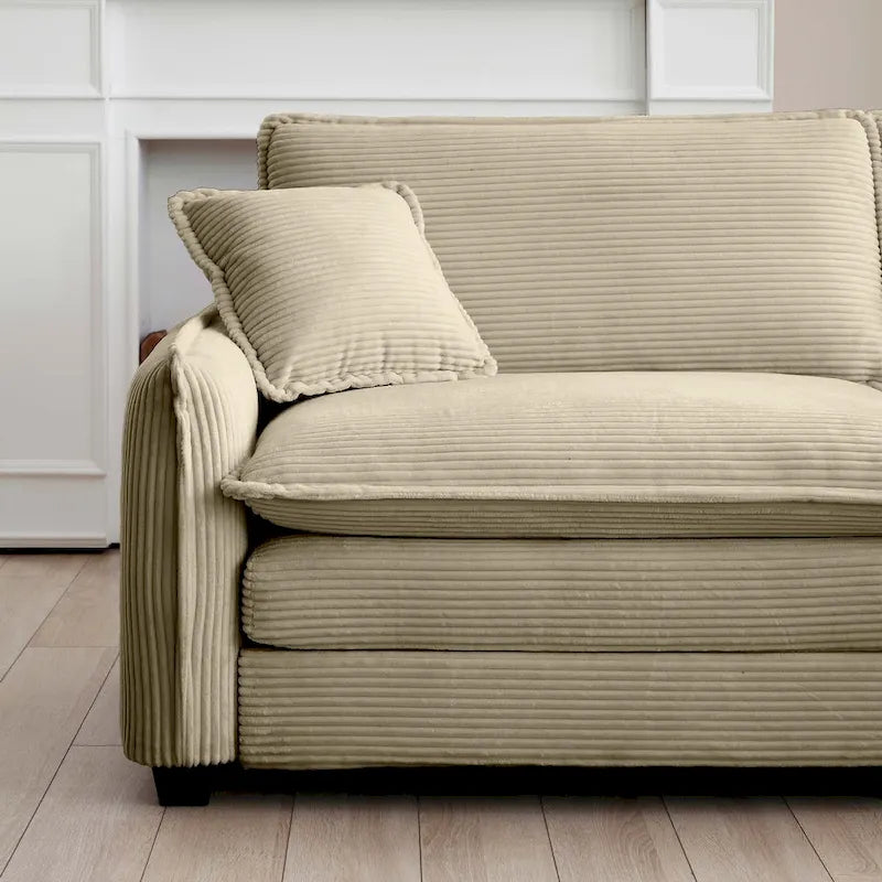 Canapé modulaire sectionnel en velours côtelé Vert/Beige/Havane/Gris en U, 6 pièces avec 2 poufs, 4 à 6 places