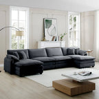 Canapé modulaire sectionnel en velours côtelé Vert/Beige/Havane/Gris en U, 6 pièces avec 2 poufs, 4 à 6 places