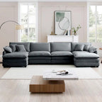 Canapé modulaire sectionnel en velours côtelé Vert/Beige/Havane/Gris en U, 6 pièces avec 2 poufs, 4 à 6 places