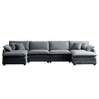 Canapé modulaire sectionnel en velours côtelé Vert/Beige/Havane/Gris en U, 6 pièces avec 2 poufs, 4 à 6 places