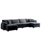 Canapé modulaire sectionnel en velours côtelé Vert/Beige/Havane/Gris en U, 6 pièces avec 2 poufs, 4 à 6 places