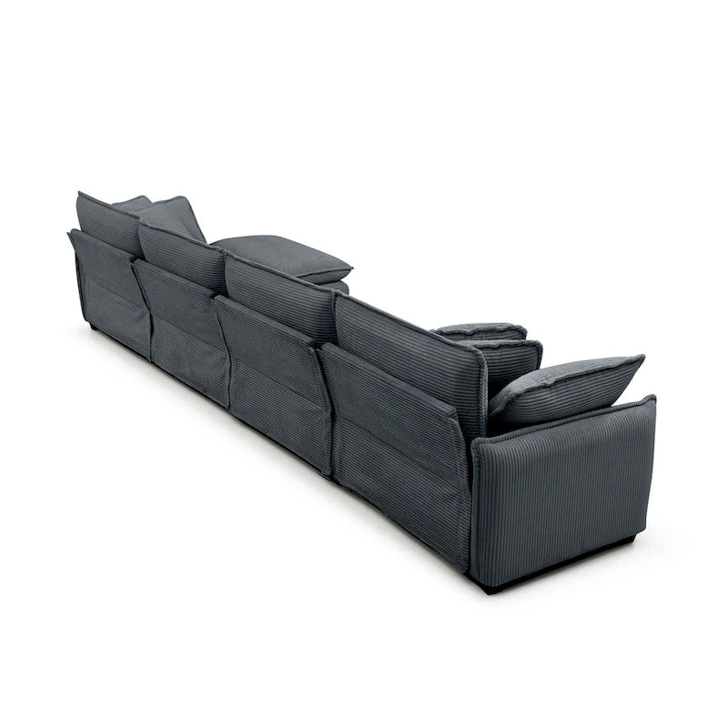 Canapé modulaire sectionnel en velours côtelé Vert/Beige/Havane/Gris en U, 6 pièces avec 2 poufs, 4 à 6 places