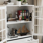 Bahut buffet minimaliste avec deux portes vitrées et un tiroir, meuble de rangement en bois pour salon, couloir