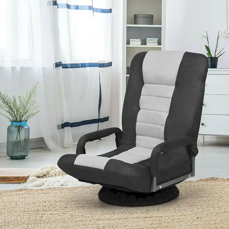 Chaise de jeu pliante au sol, marron / gris / rouge / bleue, pivotante à 360°, 1 personne