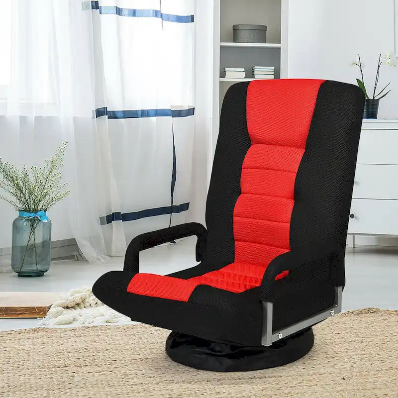 Chaise de jeu pliante au sol, marron / gris / rouge / bleue, pivotante à 360°, 1 personne