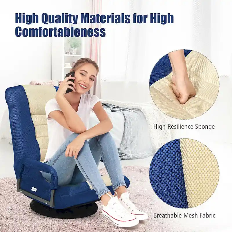 Chaise de jeu pliante au sol, marron / gris / rouge / bleue, pivotante à 360°, 1 personne