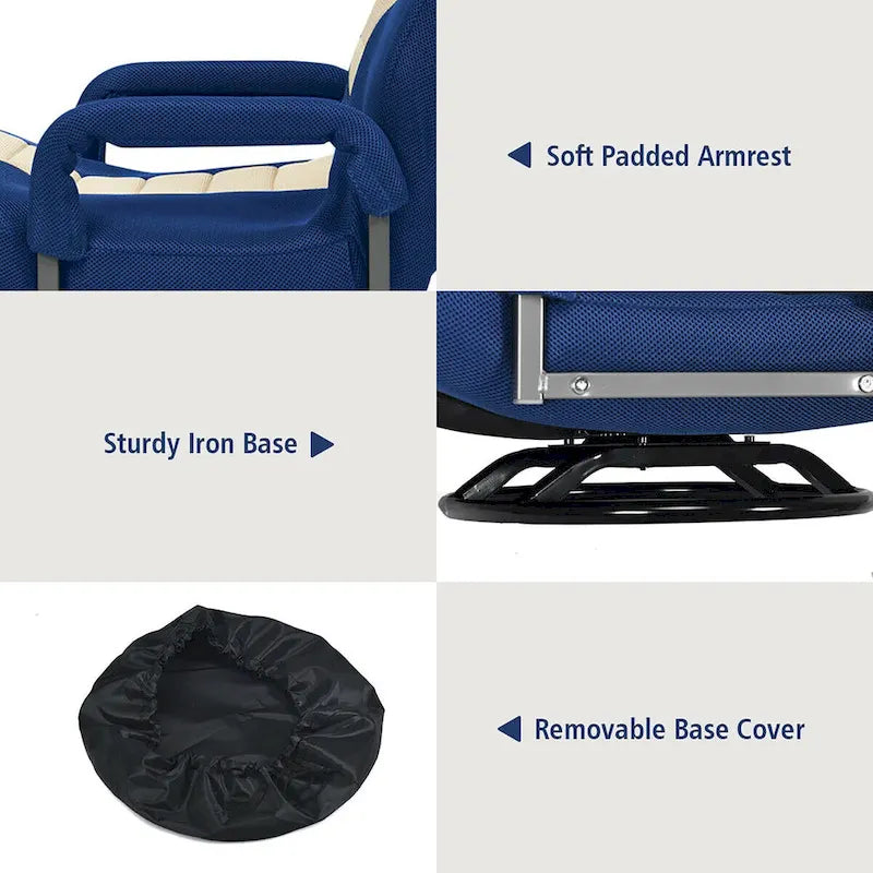 Chaise de jeu pliante au sol, marron / gris / rouge / bleue, pivotante à 360°, 1 personne