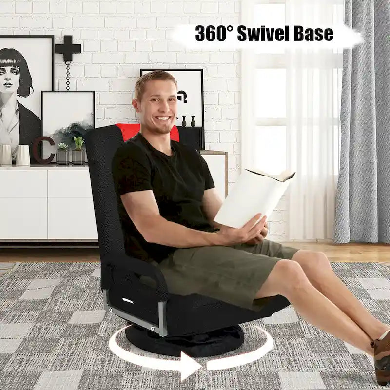 Chaise de jeu pliante au sol, marron / gris / rouge / bleue, pivotante à 360°, 1 personne