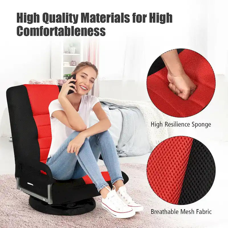 Chaise de jeu pliante au sol, marron / gris / rouge / bleue, pivotante à 360°, 1 personne