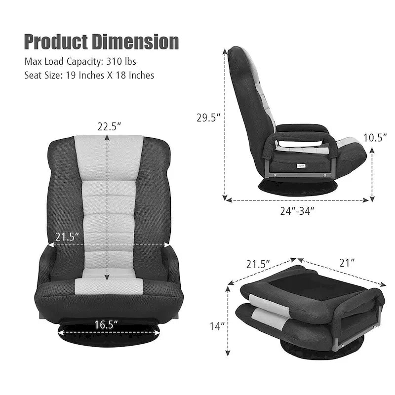Chaise de jeu pliante au sol, marron / gris / rouge / bleue, pivotante à 360°, 1 personne