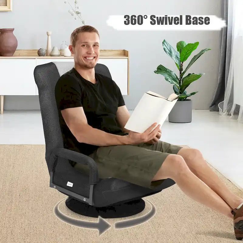 Chaise de jeu pliante au sol, marron / gris / rouge / bleue, pivotante à 360°, 1 personne