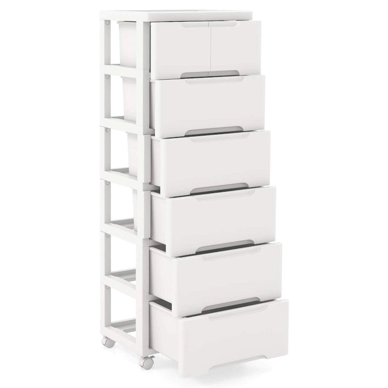 Chariot de rangement à 7 tiroirs blanc sur roulettes, unité simple