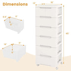 Chariot de rangement à 7 tiroirs blanc sur roulettes, unité simple