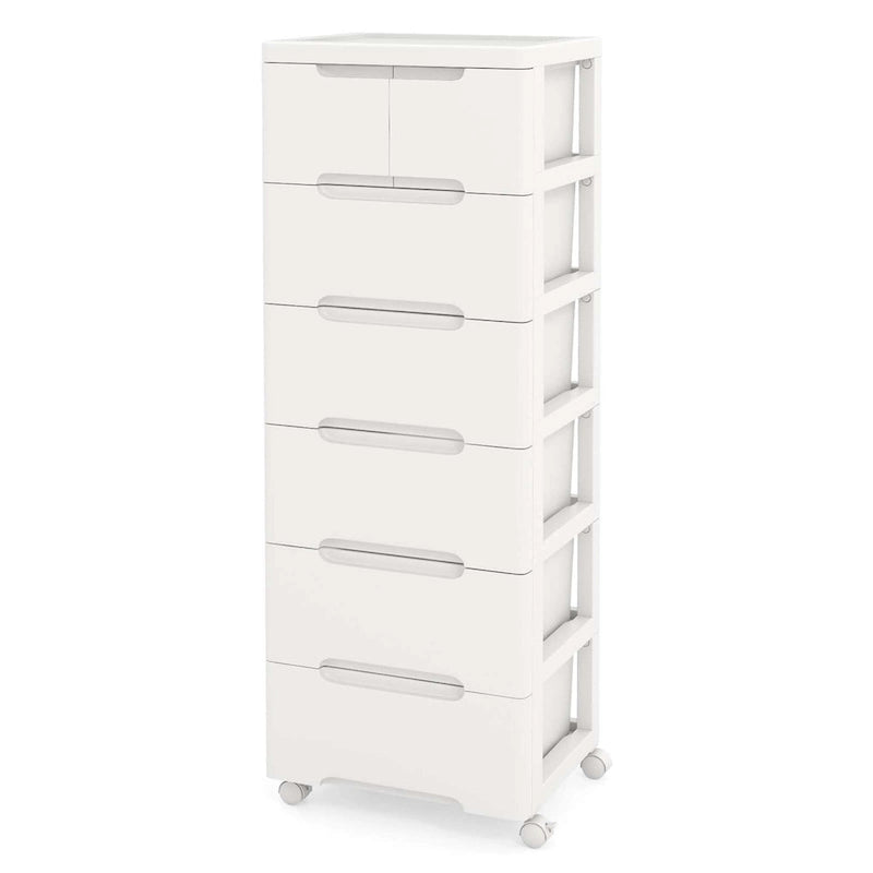 Chariot de rangement à 7 tiroirs blanc sur roulettes, unité simple