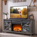 Meuble TV de ferme rustique avec cheminée électrique, porte coulissante de style grange, 4 couleurs, 1-2 personnes