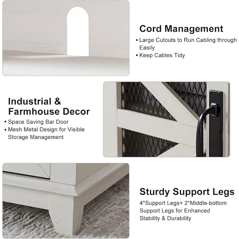 Meuble TV de ferme rustique avec cheminée électrique, porte coulissante de style grange, 4 couleurs, 1-2 personnes