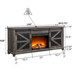 Meuble TV de ferme rustique avec cheminée électrique, porte coulissante de style grange, 4 couleurs, 1-2 personnes