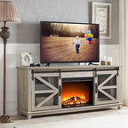 Meuble TV de ferme rustique avec cheminée électrique, porte coulissante de style grange, 4 couleurs, 1-2 personnes