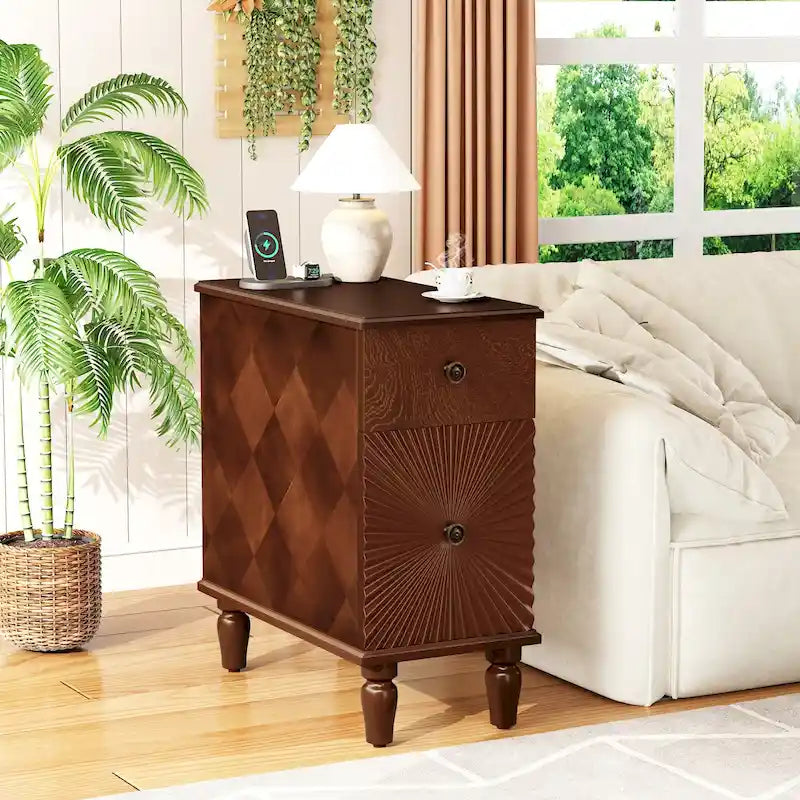 Table de chevet en noyer à 2 tiroirs, style moderne du milieu du siècle, pour 1 personne