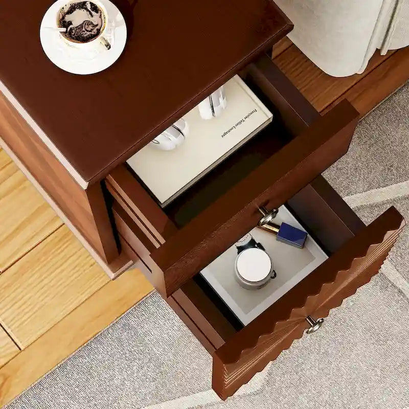 Table de chevet en noyer à 2 tiroirs, style moderne du milieu du siècle, pour 1 personne