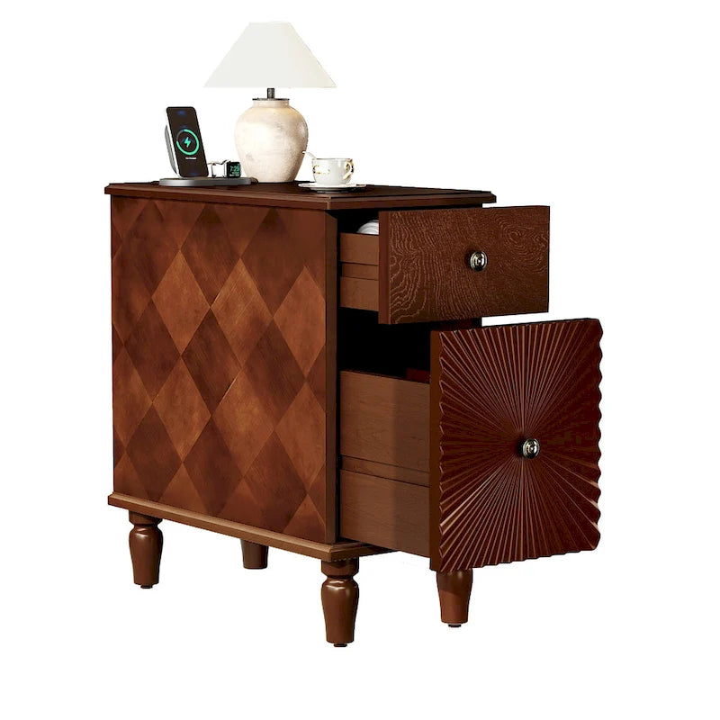 Table de chevet en noyer à 2 tiroirs, style moderne du milieu du siècle, pour 1 personne