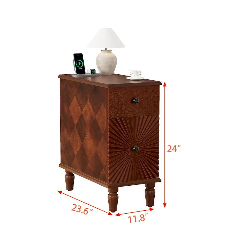 Table de chevet en noyer à 2 tiroirs, style moderne du milieu du siècle, pour 1 personne