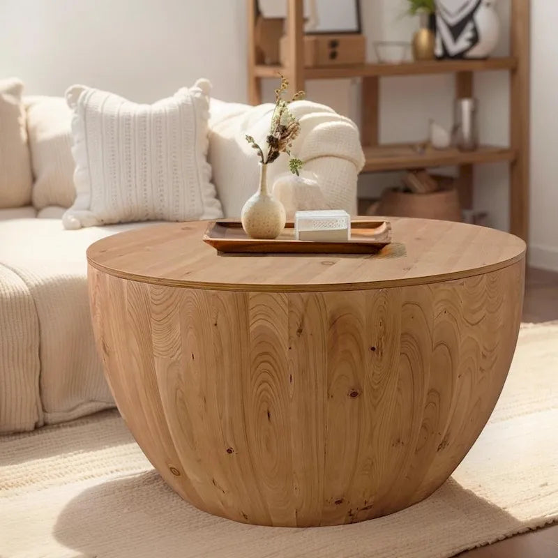 Table basse de rangement de style tonneau, couleur naturelle/marron, pour 1 personne