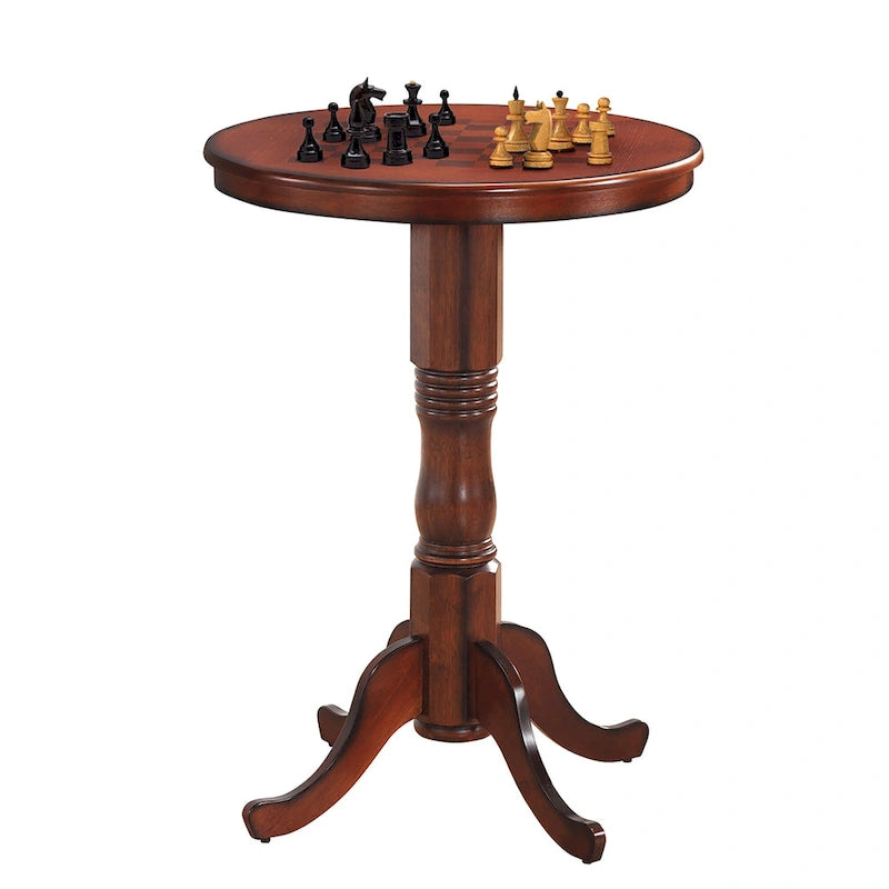 Table de pub ronde en châtaignier avec plateau à damier, 2 places