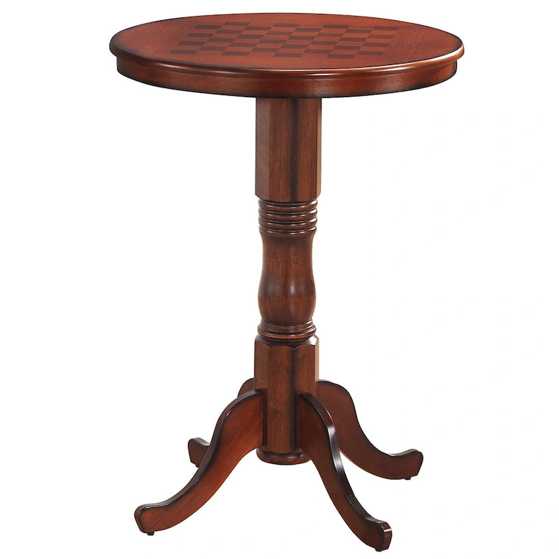 Table de pub ronde en châtaignier avec plateau à damier, 2 places
